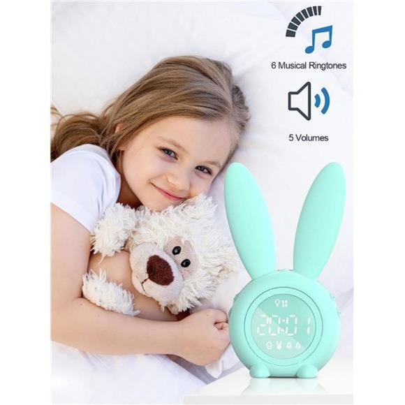 Bunny Kids Alarm Clock - Digital Wake Up Clock with Dimmable Ambient Lighting - Picture 5 of 6